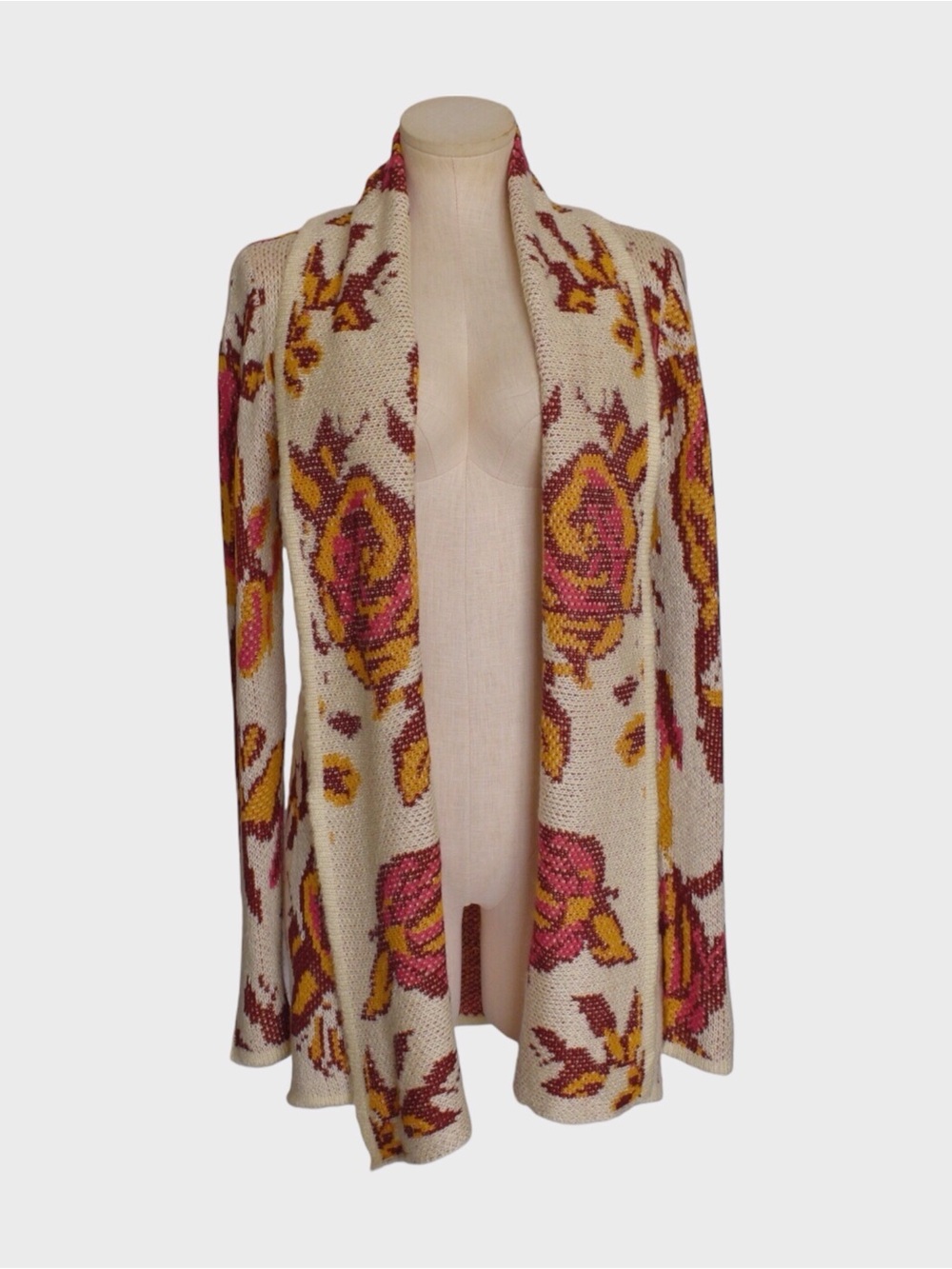 Woven Heart Floral Open Front Longline Cardigan